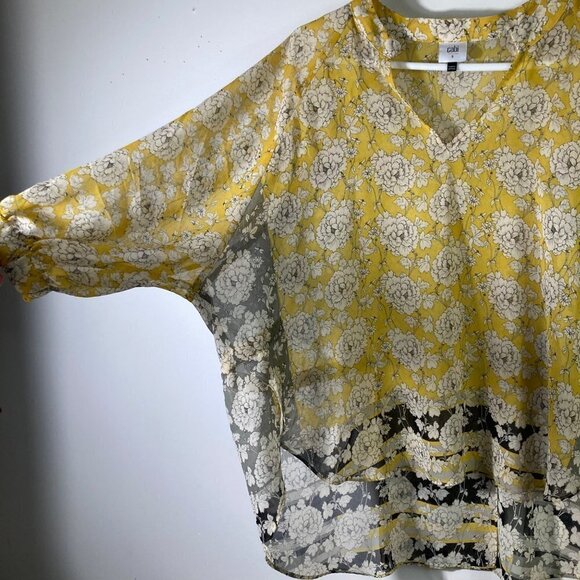 Womens Cabi Amelia‎ Gather V Neck Hi Lo Floral Top Tie Back S - Picture 6 of 10
